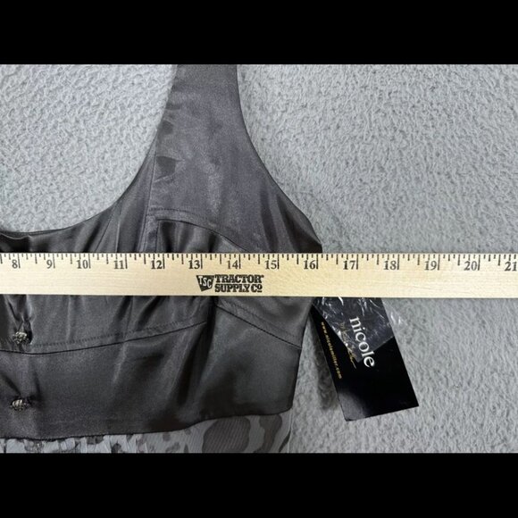 Nicole Miller cocktail dress womens 8 gray abstract satin trim side zip lined - Picture 10 of 11